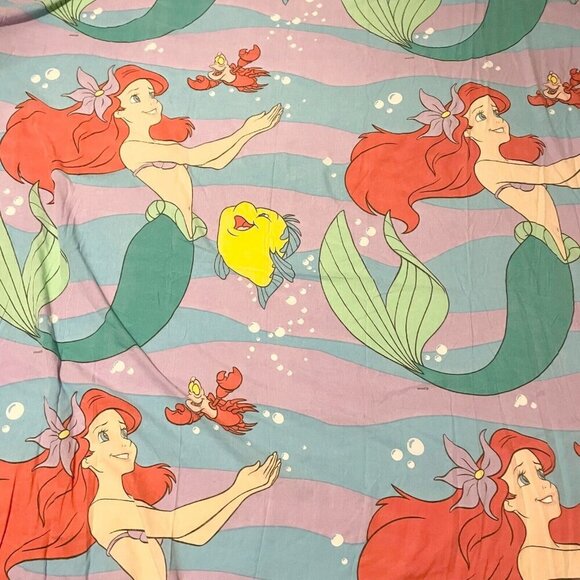 Vtg Disney The Little Mermaid Double Full Flat Sheet Ariel Flounder Sebastian - Picture 8 of 15